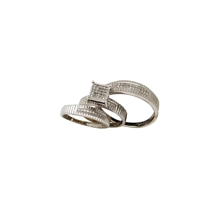 Diamond Three-Piece Set Square Engagement Ring (10K)