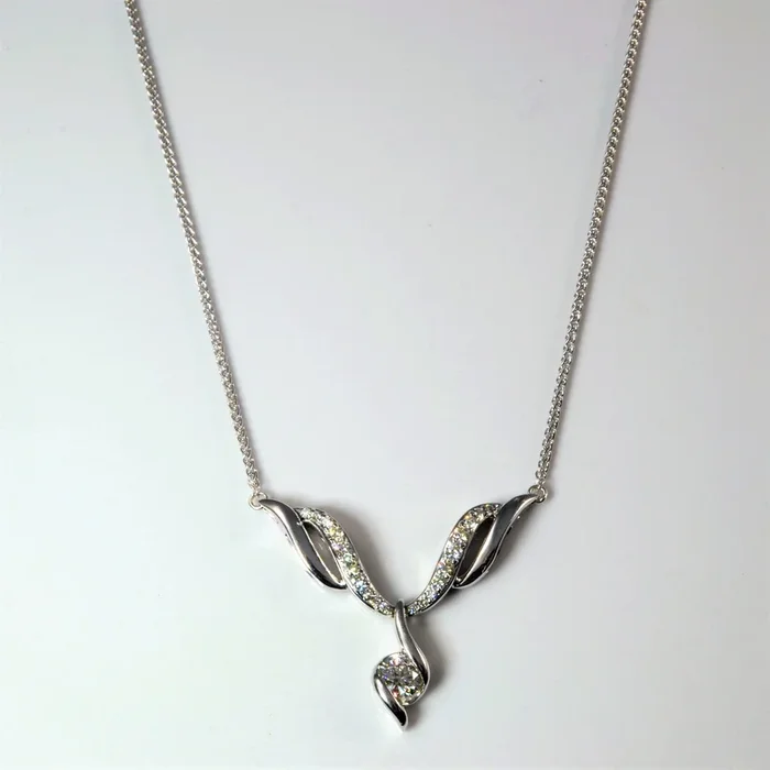 Diamond Twist Drop Plate Necklace | 0.46ctw | 17″ |