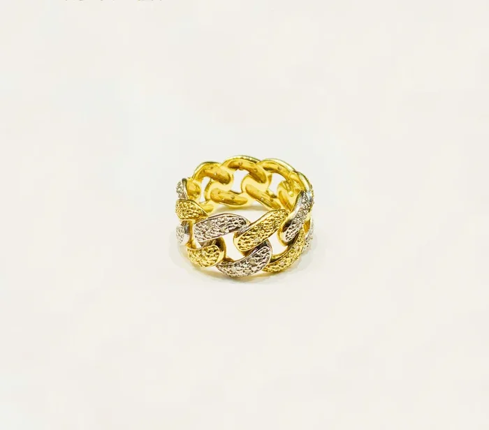 Diamond Two-Tone Miami Cuban Ring (10K).
