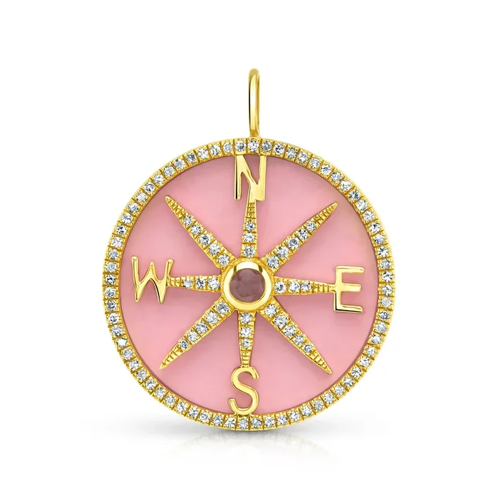 DIVINE DIRECTION PINK CHALCEDONY PENDANT, DIAMOND, 14kt GOLD