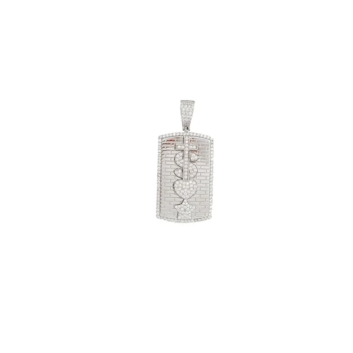 Dollar Sign Dog Tag Pendant (Silver)