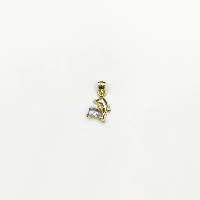 Dolphin and Heart CZ Pendant (14K)