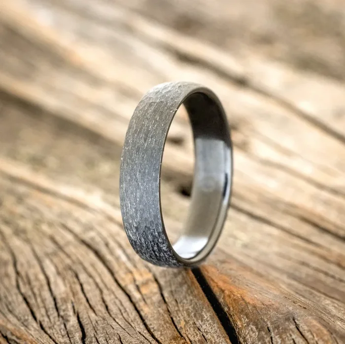 DOMED PROFILE WEDDING BAND WITH HAMMERED FINISH – BLACK ZIRCONIUM (6MM) – SIZE 9