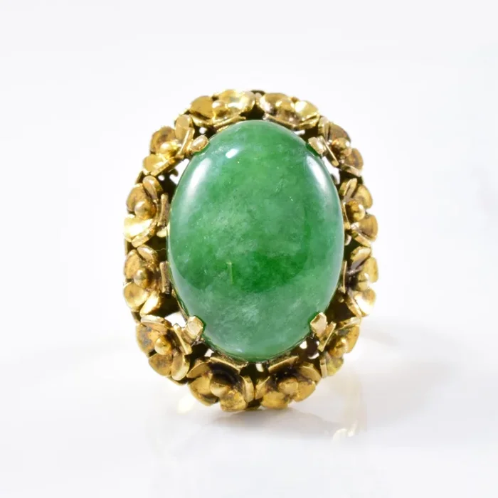 Double Banded Floral Jadeite Cocktail Ring | 11.61ct | SZ 4.5 |