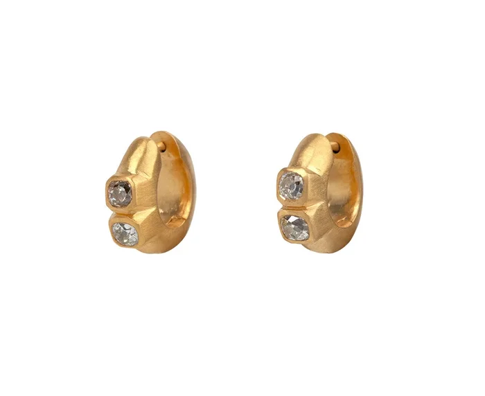 Double Diamond Signature Hoop Earrings