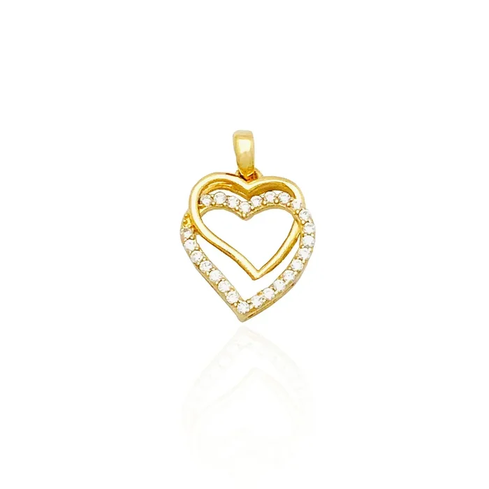 Double Out-Line Heart CZ Pendant (14K)