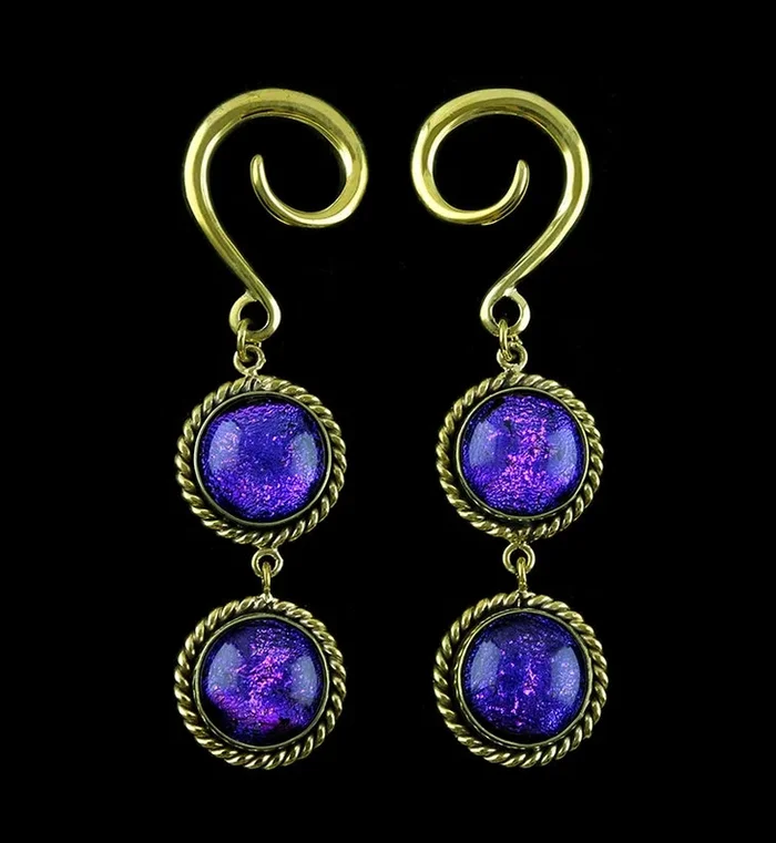 Double Purple Dichroic Glass Coil Hanging Ear Weights