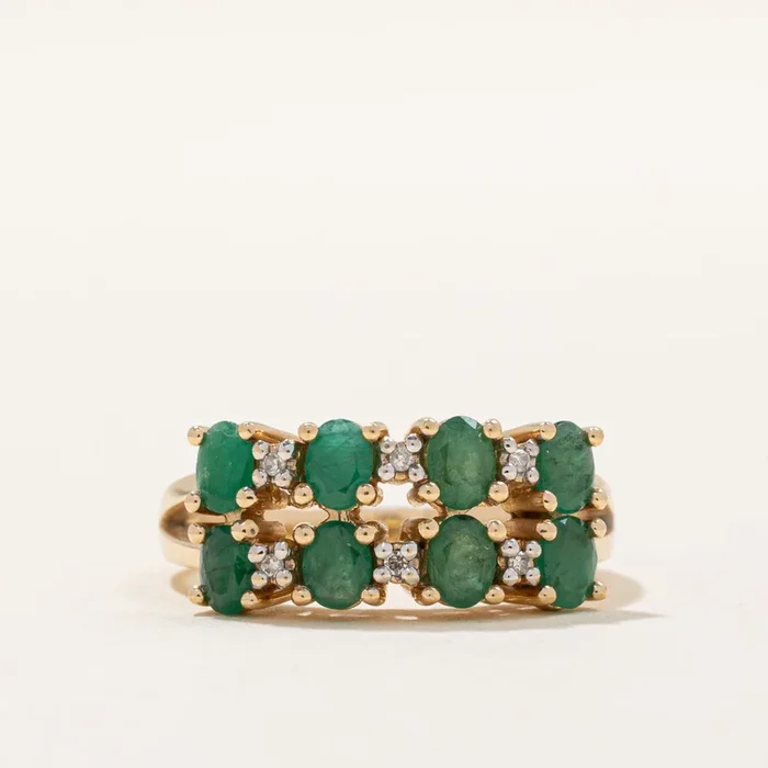 Double Row Emerald & Diamond Ring | 1.20ctw, 0.03ctw | SZ 7 |