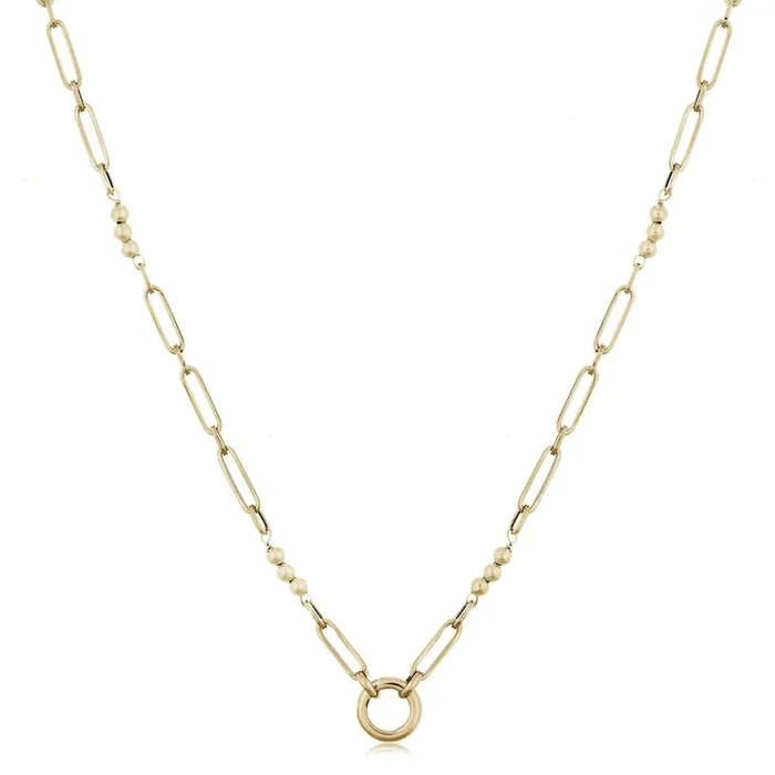 DOVES 18K Gold Paperclip & Ball Chain Charm Necklace