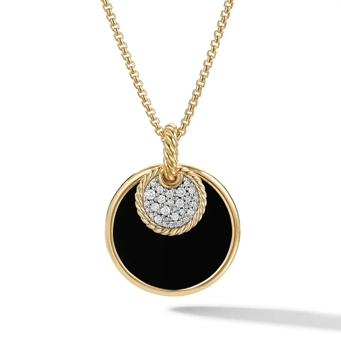 DY Elements® Convertible Pendant Necklace in 18K Yellow Gold with Black Onyx Reversible to Mother of Pearl and Diamonds, 26.6mm