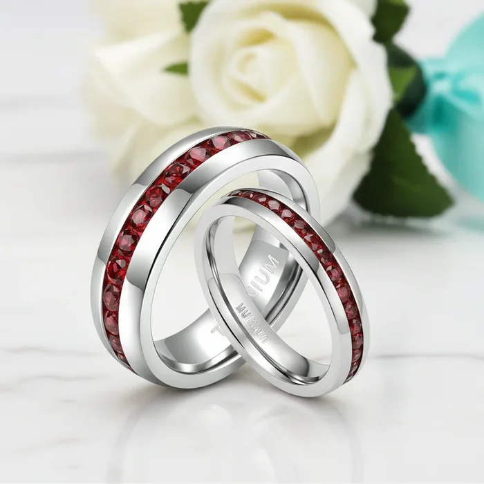 Elegant Garnet Titanium Wedding Band
