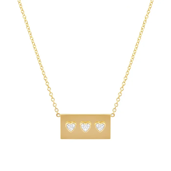 Ellen Plate with 3 Heart-Cut Diamond Detail Necklace