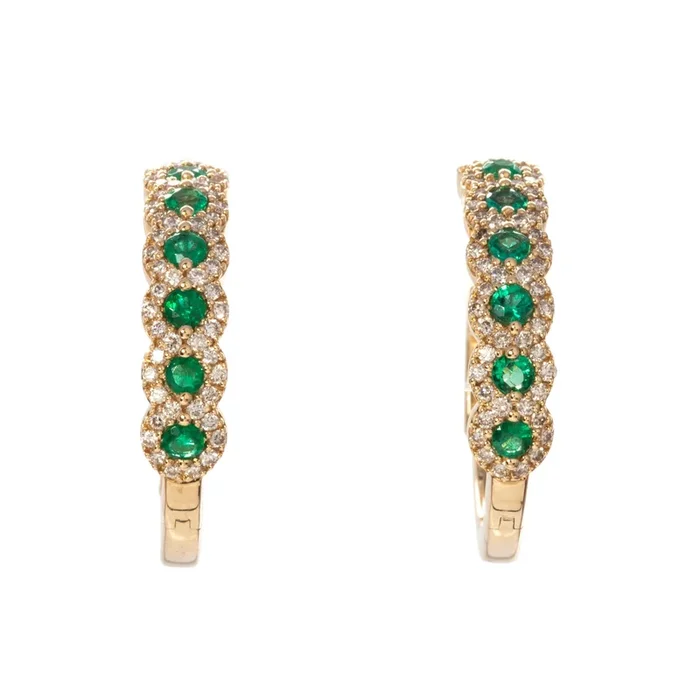 Emerald & Diamond Pavé Halo 14K Yellow Gold Hoop Earrings