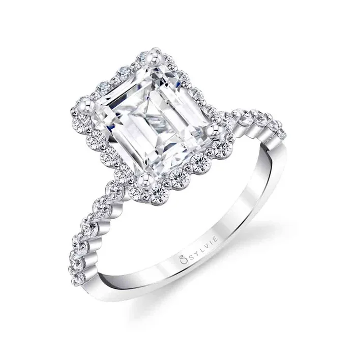 Emerald Cut Classic Halo Engagement Ring – Athena