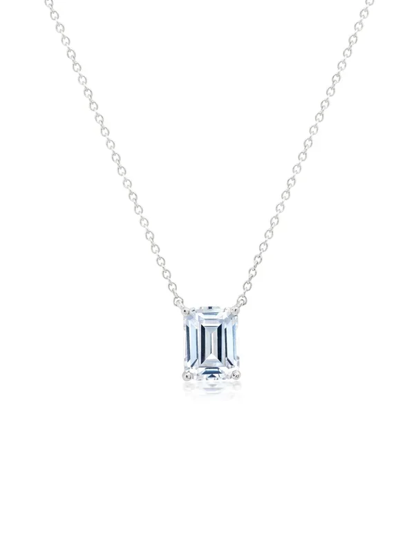 Emerald Cut Solitaire 16” Necklace Finished in Platinum