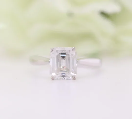 Emerald Moissanite Ring Thin Band Oval Engagement Ring, 14K Solid Gold Simple Emerald Solitaire Ring, Delicate & Dainty Promise Ring