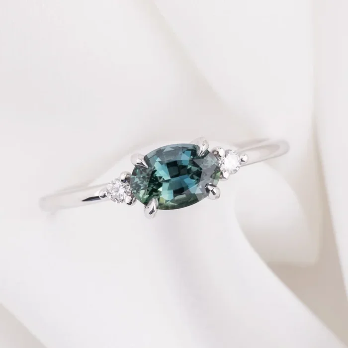 Emilie Ring, 0.97ct Blue Green Madagascar Sapphire