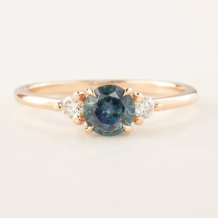 Emilie Ring – 0.66ct Blue-Green Montana Sapphire, 14k Rose Gold (One of a kind)
