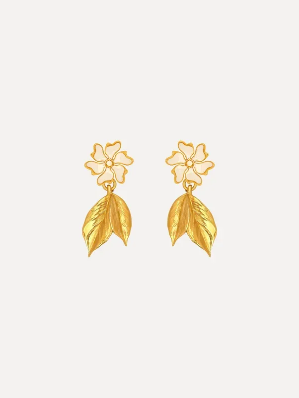 Enamel Cherry Blossom Leaf Earrings