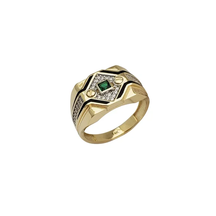 Enameled Green Zirconia Men’s Ring (14K)