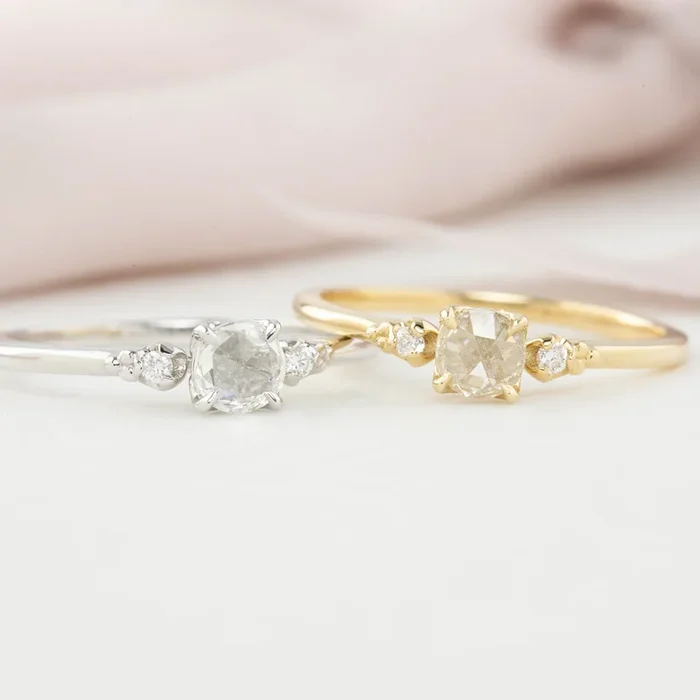 Estel Ring, 0.30ct Rose Cut Diamond, 14k Yellow Gold & 14k White Gold (One of a kind)