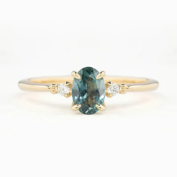 Estel Ring 6.5mm Oval Blue Green Montana Sapphire 14K Yellow Gold