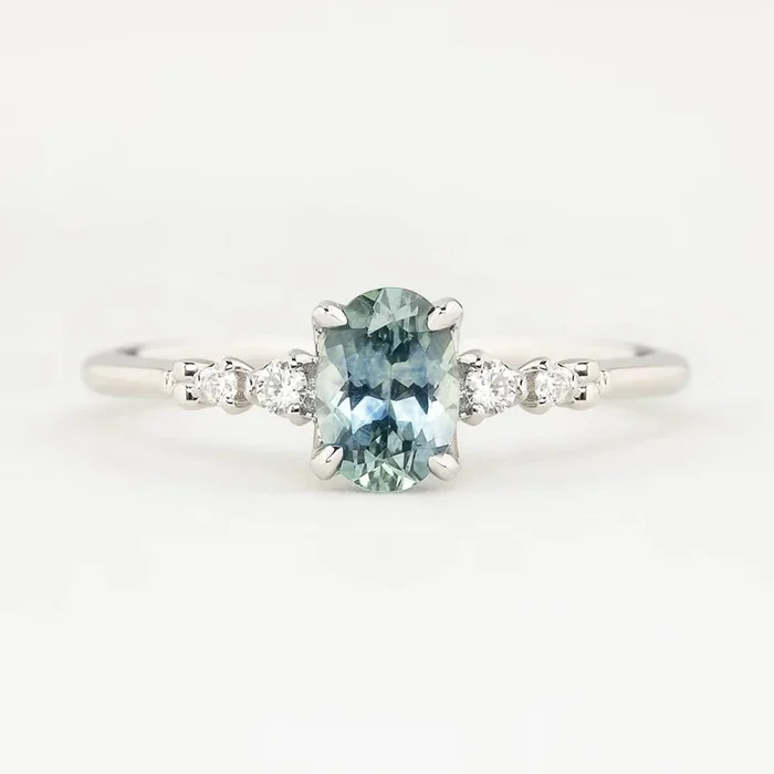 エステルリュックスリング ・0.80ct・モンタナ産ライトブルーグリーンサファイア・K14WG