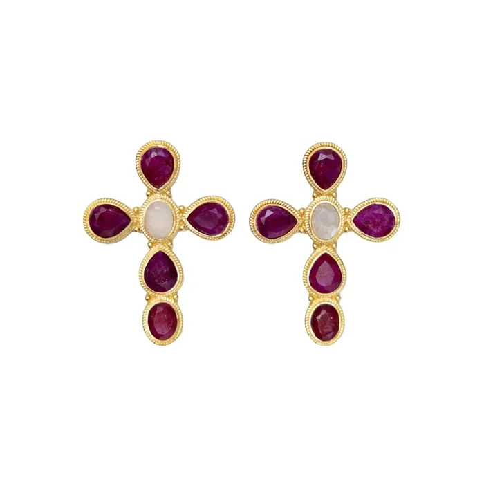 Eternal Grace Cross Stud Earrings – Ruby Agate