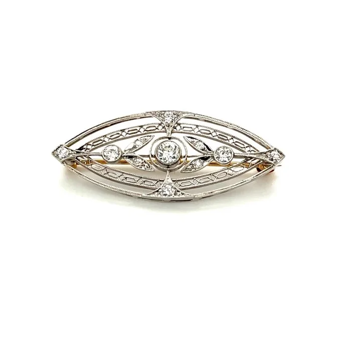 European Cut Diamond and Platinum Brooch