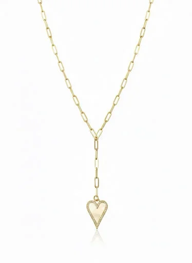 Eva Heart and Pearl Pave Y Necklace Gold