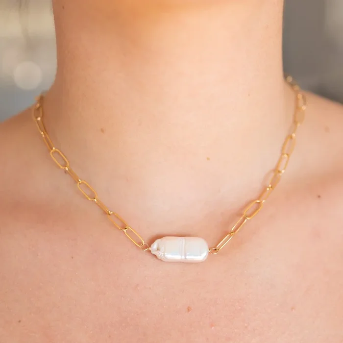 Extra Large Paperclip & Freshwater Pearl Necklace