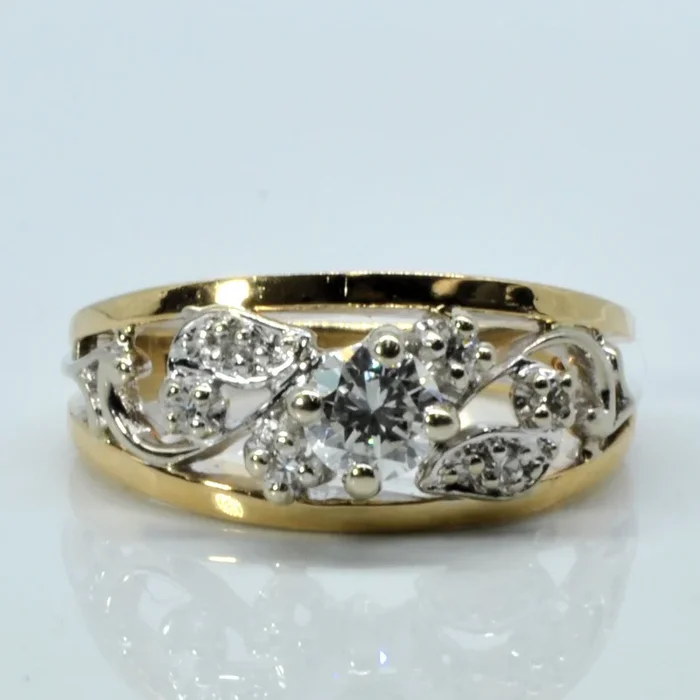 Filigree Design Two Tone Gold Diamond Ring | 0.38ctw | SZ 6 |