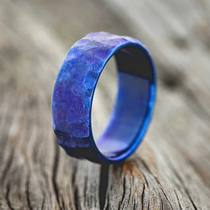 FIRE-TREATED & SEASCAPED TITANIUM RING – READY TO SHIP