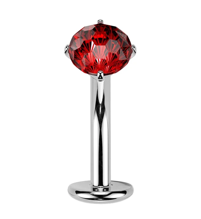 Fireworks Red CZ Titanium Threadless Curved Labret