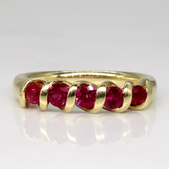 Five Stone Synthetic Ruby Band | 0.60ctw | SZ 6.5 |