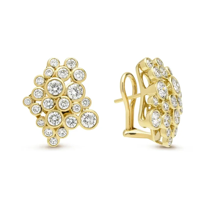Fizz 18K Gold Diamond Cluster Omega Clip Earrings