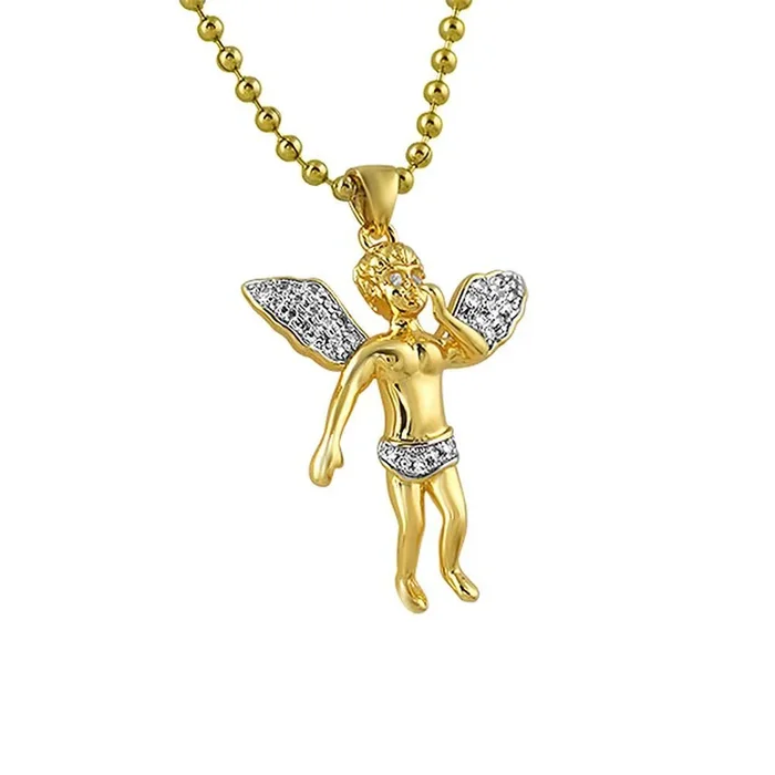 Floating Cherub Angel Gold CZ Pendant