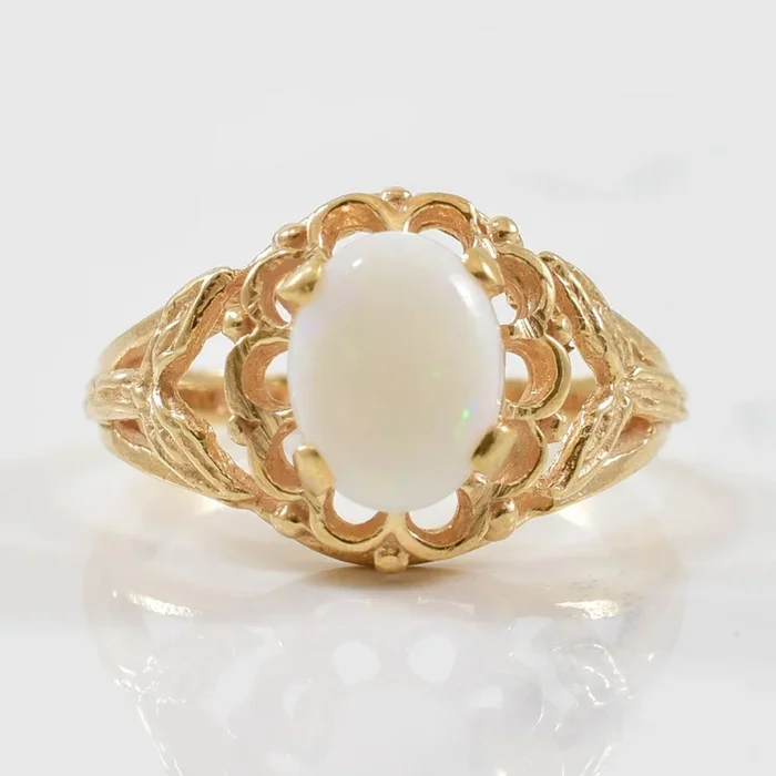 Floral Filigree Oval Cabochon Ring | 0.80ct | SZ 4.5 |