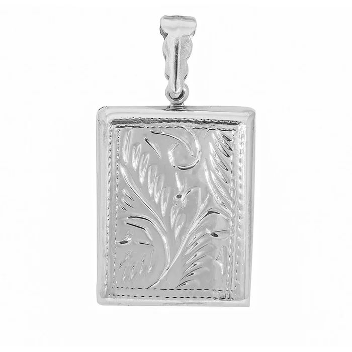 Floral textured Rectangle Locker Pendant (Silver)