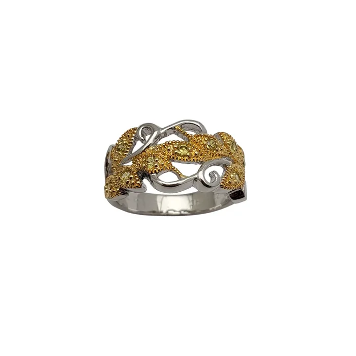 Flower Textured Zirconia Fancy Lady Ring (Silver)