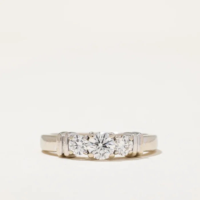 Flush Three Stone Diamond Engagement Ring | 0.74 ctw | SZ 7.5 |
