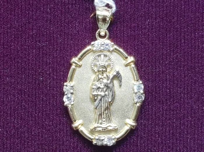 Framed Santa Muerte CZ Pendant (14K)