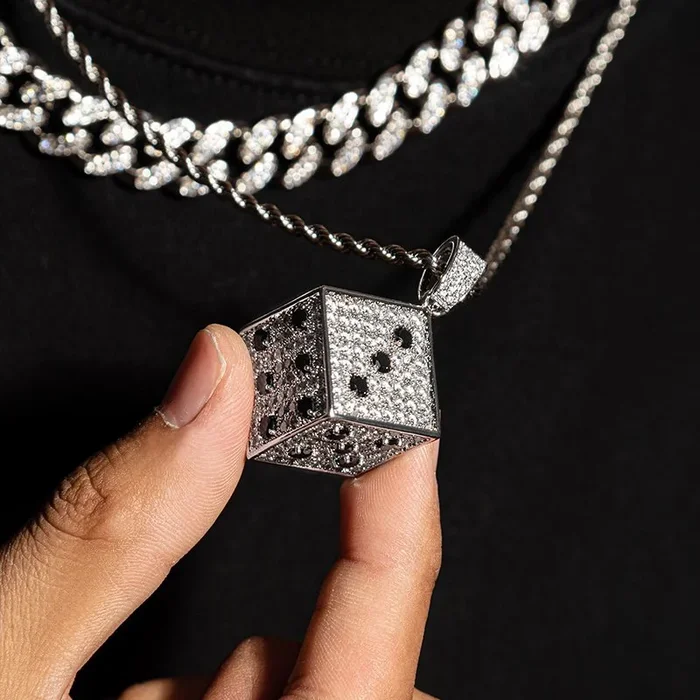 Full CZ Iced Dice Pendant
