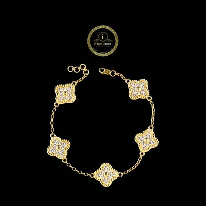 Full Gold Vencleef Braclate In Moissanite Diamond By Ivevar