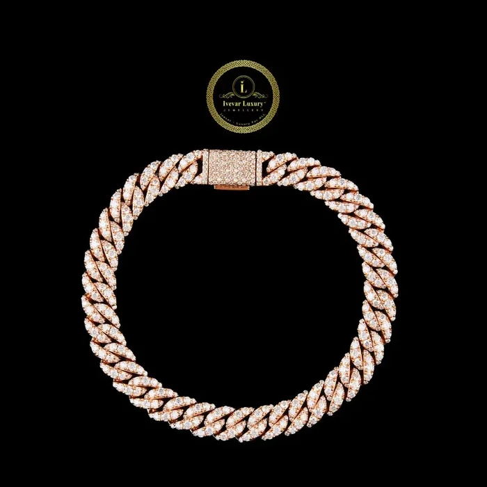 Full Rose Gold Three Rock Full Ice Out Lab Grown Diamond Braclate For Men By Ivevar.