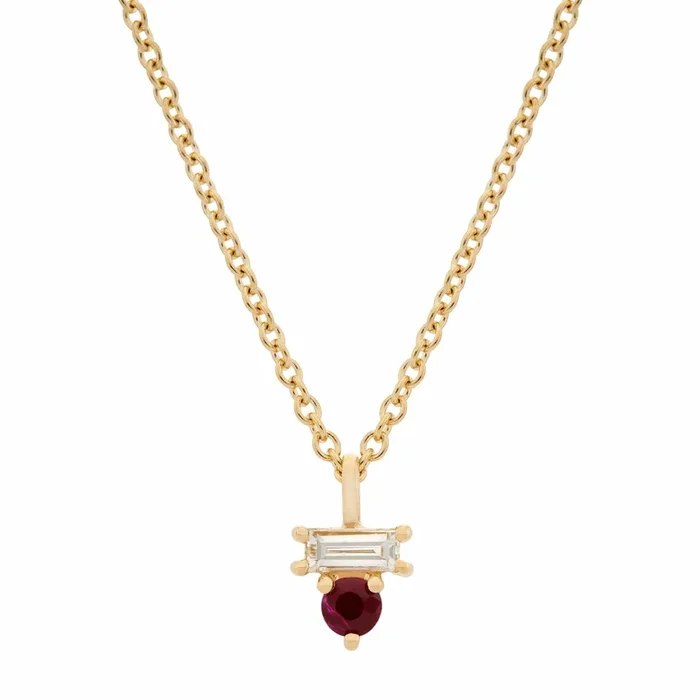 Garnet & Diamond Baguette Necklace