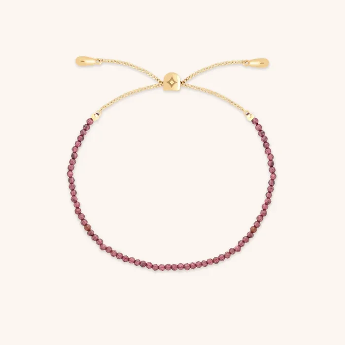Garnet January Beaded Bracelet in Solid Gold