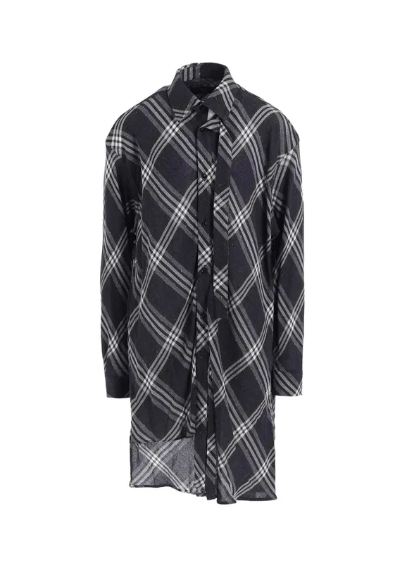 GAUZE PLAID HANGING PLACKET BLOUSE