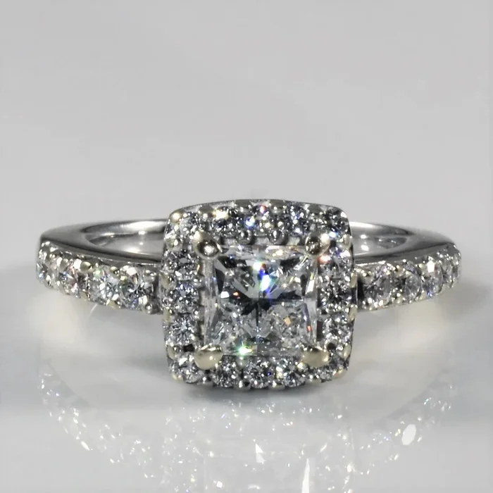 GIA Princess Cut Diamond Halo Engagement Ring | 1.35ctw SI1 D | SZ 5.25 |