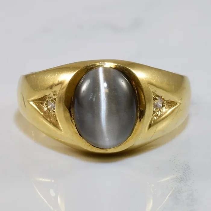 Glass Cat’s Eye & Diamond Ring | 0.04ctw, 3.00ct | SZ 9.5 |